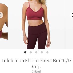 lululemon Ebb to Street Bra C/D cup Size 8 in colour Chianti - like new